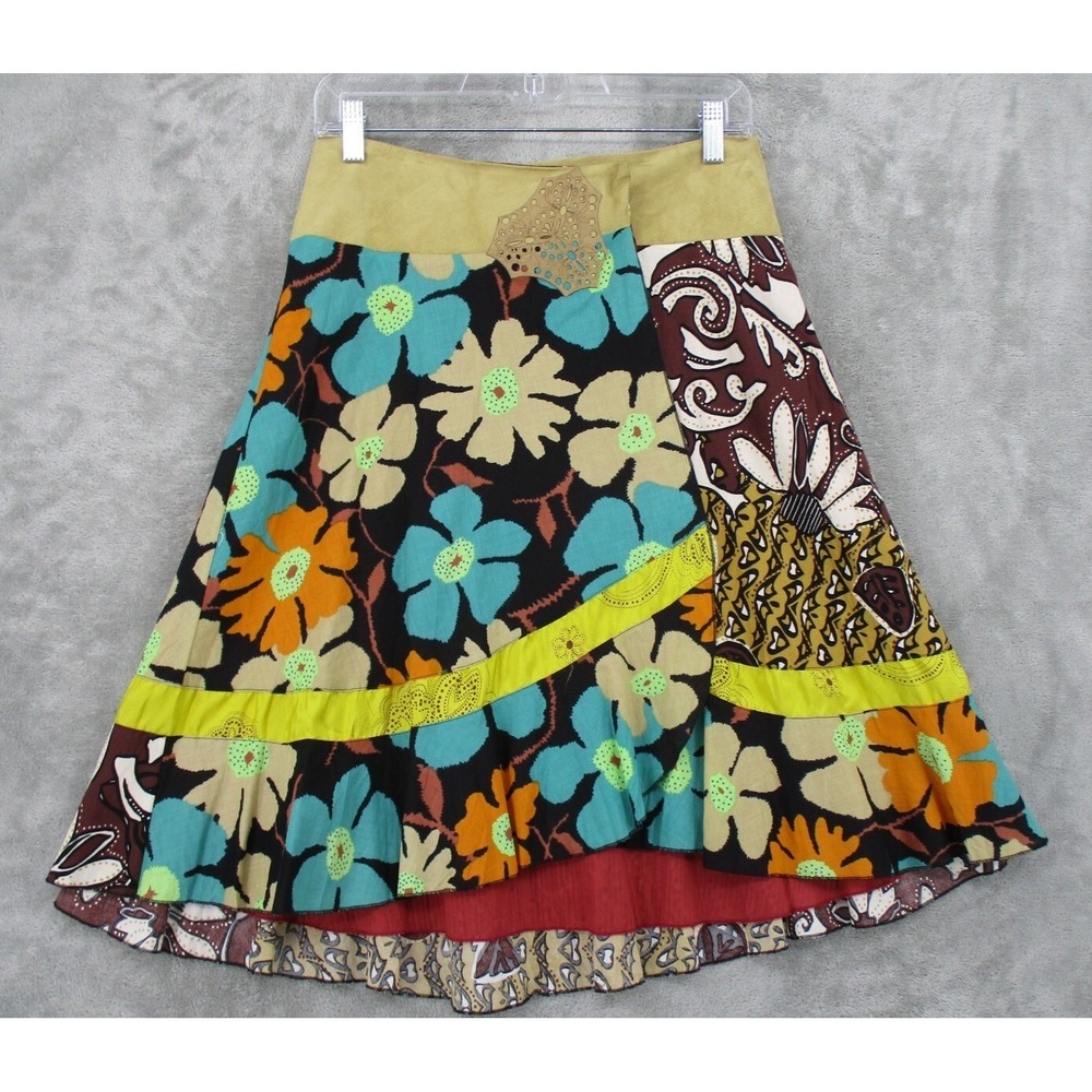 Vintage Stiletto Skirt Womens Size 4 Floral Patchwork Cottage 90s Vegan Suede